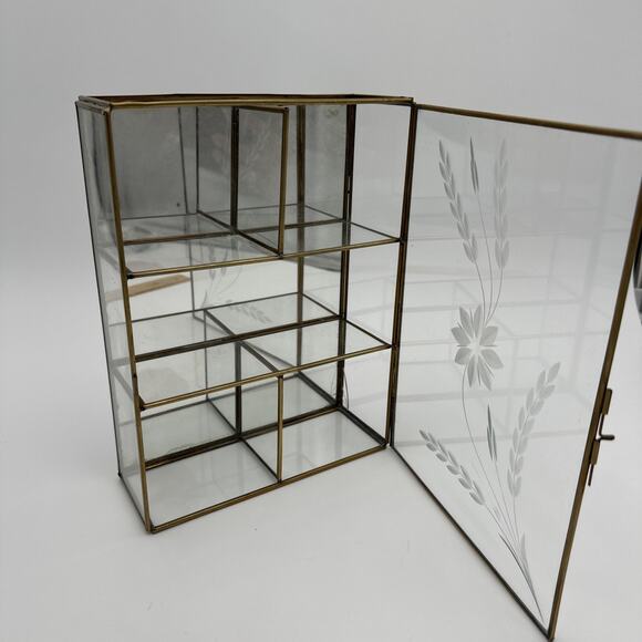 Vtg Brass Glass Mirror Curio Cabinet Shelf Wall Mount / Table Top Read - Picture 10 of 10